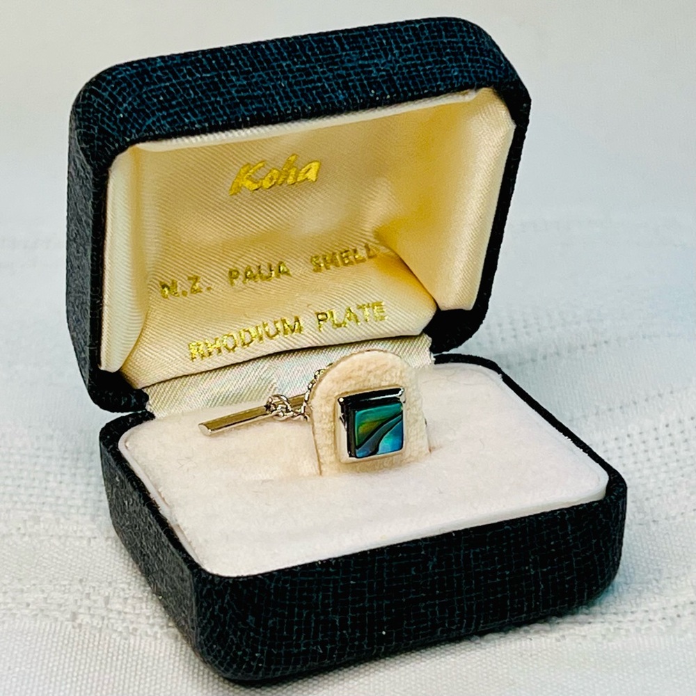 Tie Tack New Zealand Paua Shell Rhodium Plated IOB VTG Like New💥SALE💥‎